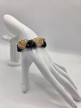 Premier Designs Black Champagne Crystal Twisted Faceted Bead Bracelet